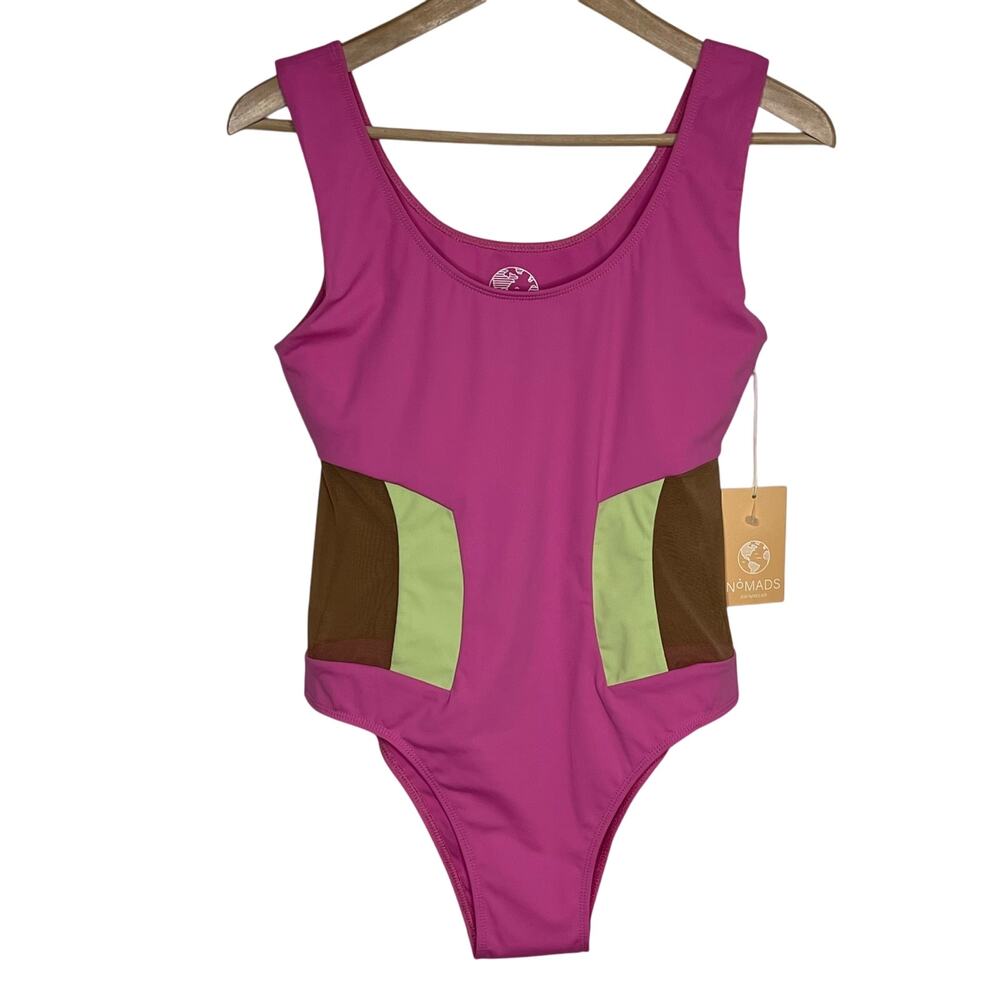 NWT Nomads One Piece Swimsuit Medium Pink Colorblock Mesh Tummy Control